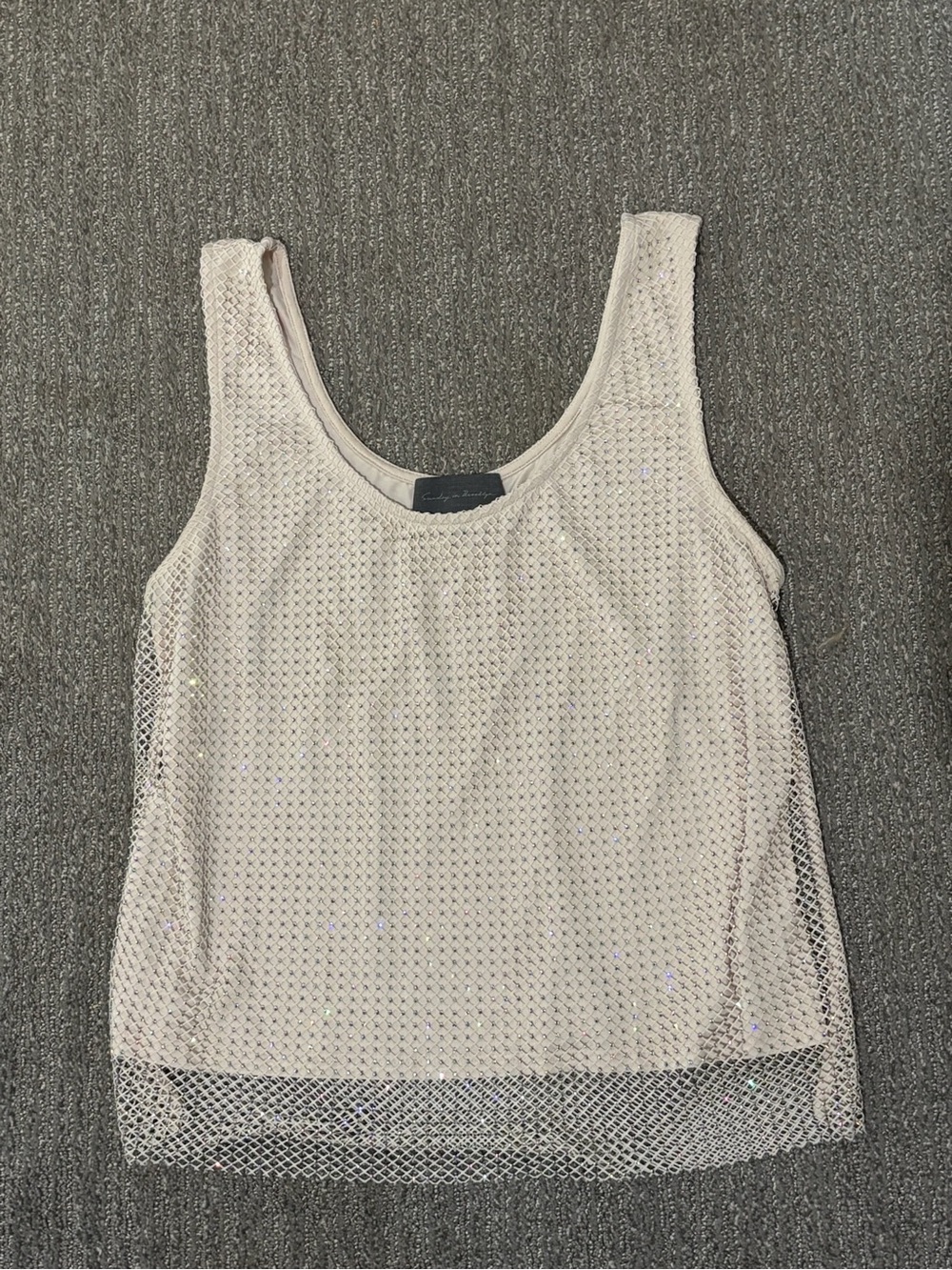 Anthropologie Sequin Mesh Tank Top - Light Taupe